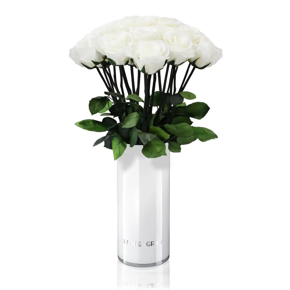 Classic Vase Set L – Preserved Roses Up to 3 Years – Jewelry Pure White by Flor de Oro | Customizable Luxury Jewelry