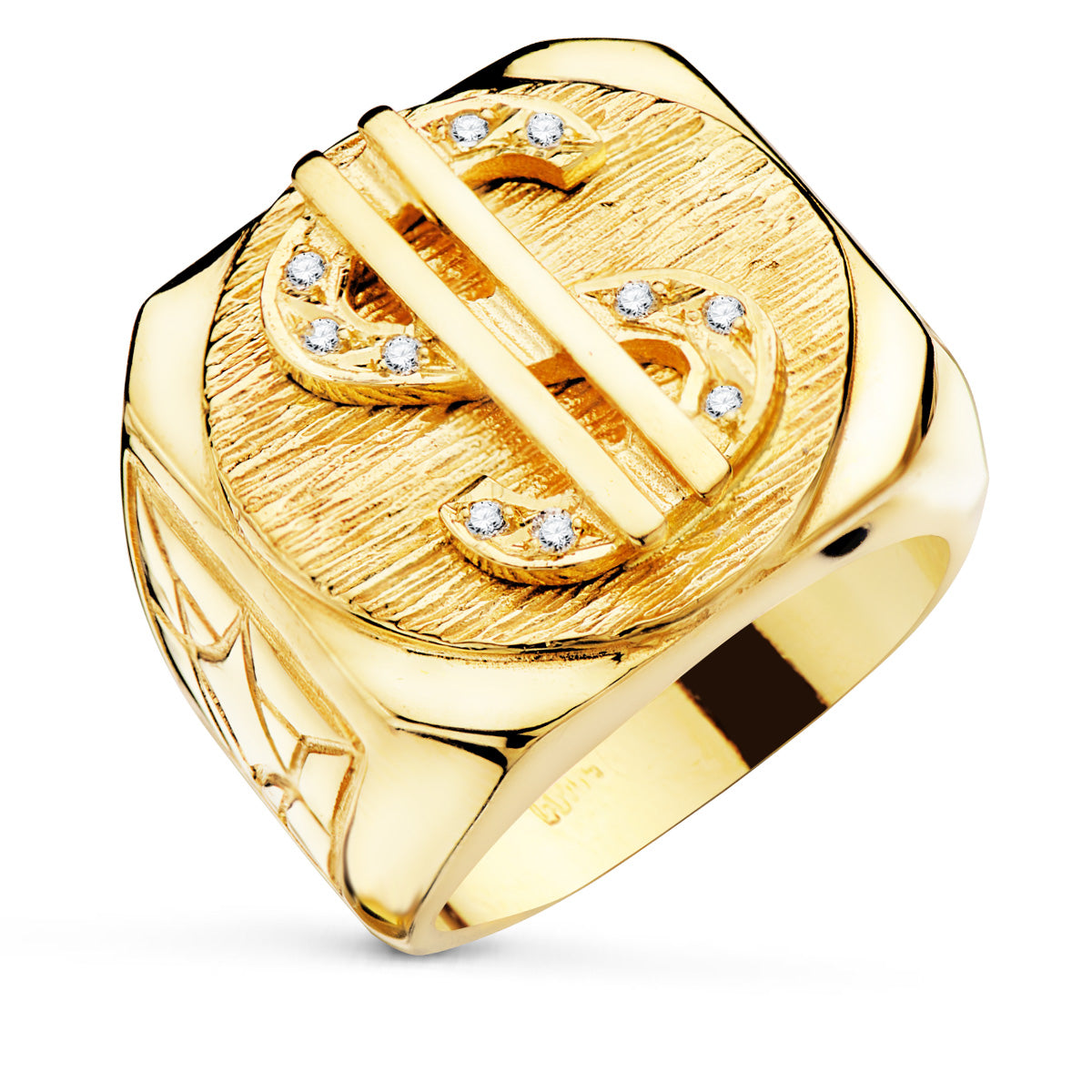 18K Yellow Gold Signet Ring with Cubic Zirconia