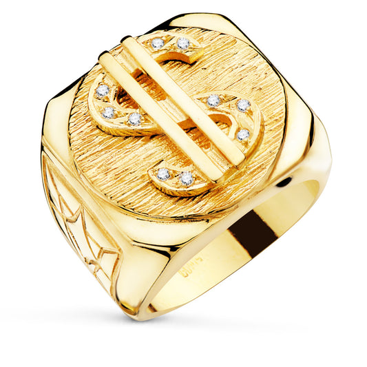 18K Yellow Gold Signet Ring with Cubic Zirconia