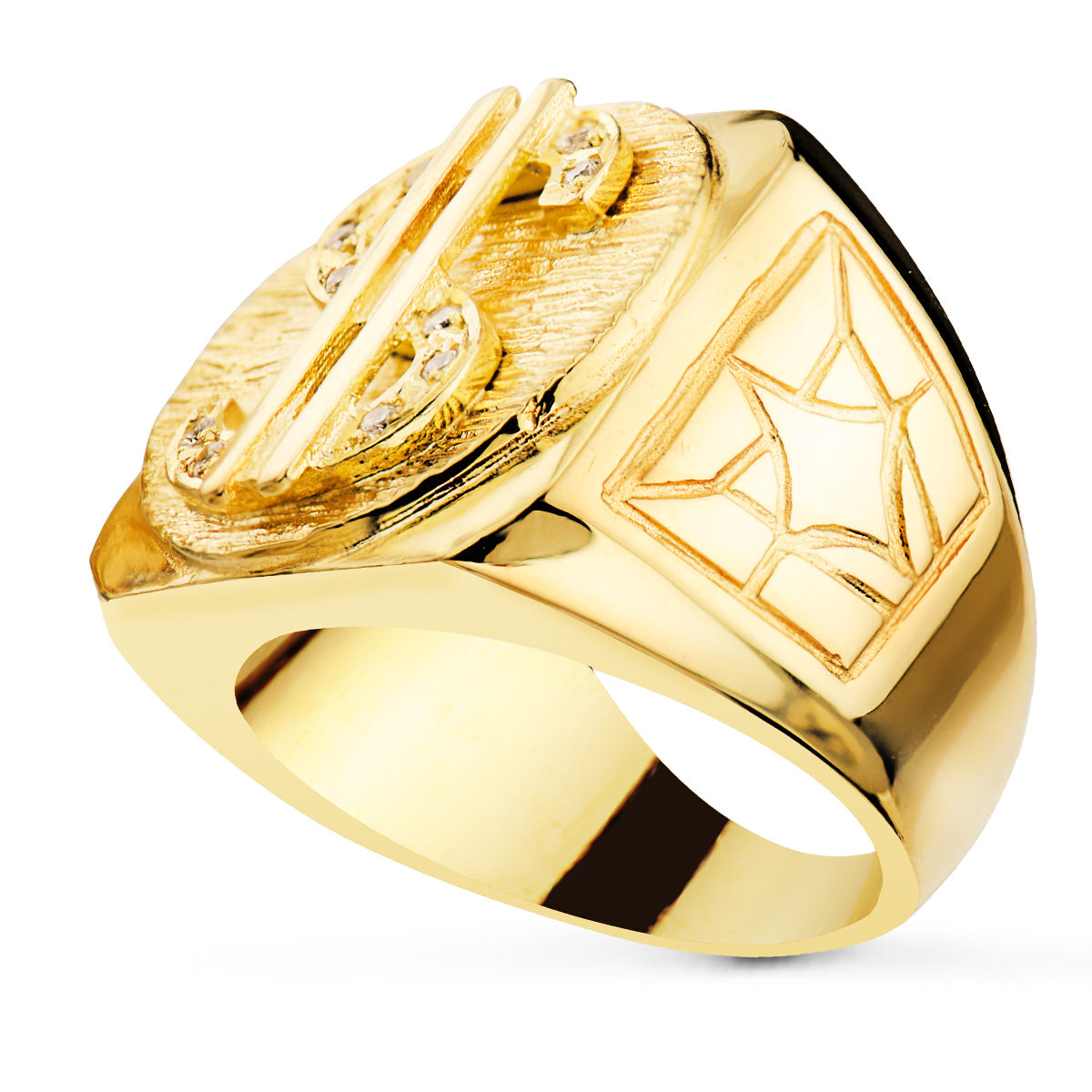 18K Yellow Gold Signet Ring with Cubic Zirconia