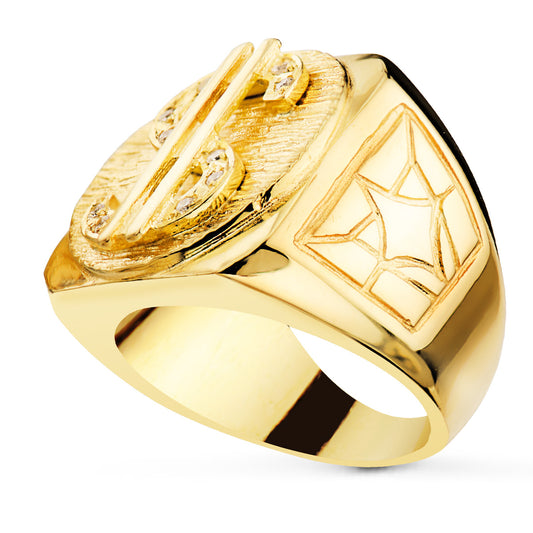 18K Yellow Gold Signet Ring with Cubic Zirconia