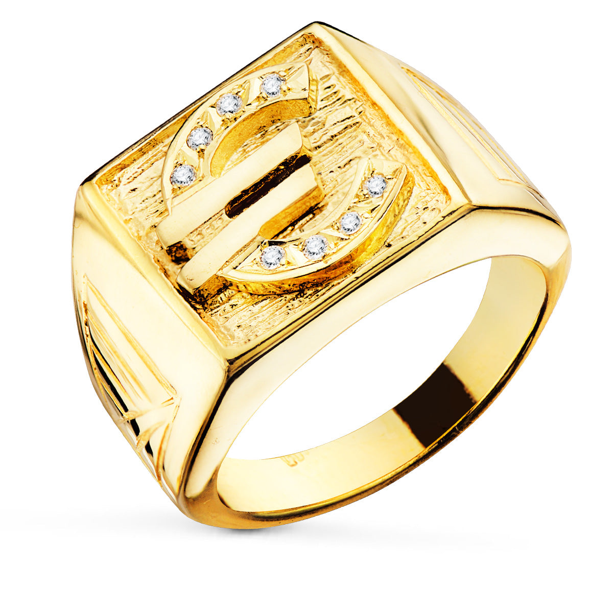18K Yellow Gold Signet Ring with Cubic Zirconia