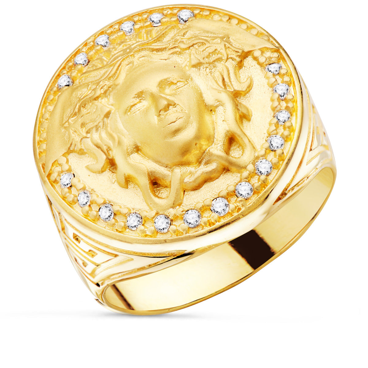 18K Yellow Gold Signet Ring with Cubic Zirconia