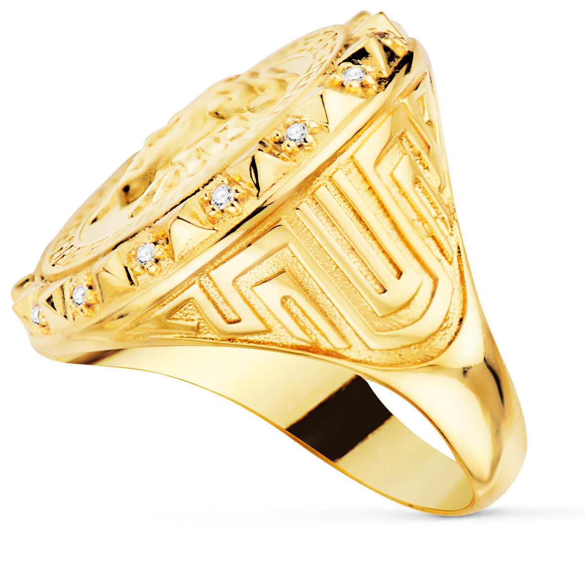 18K Yellow Gold Signet Ring with Cubic Zirconia