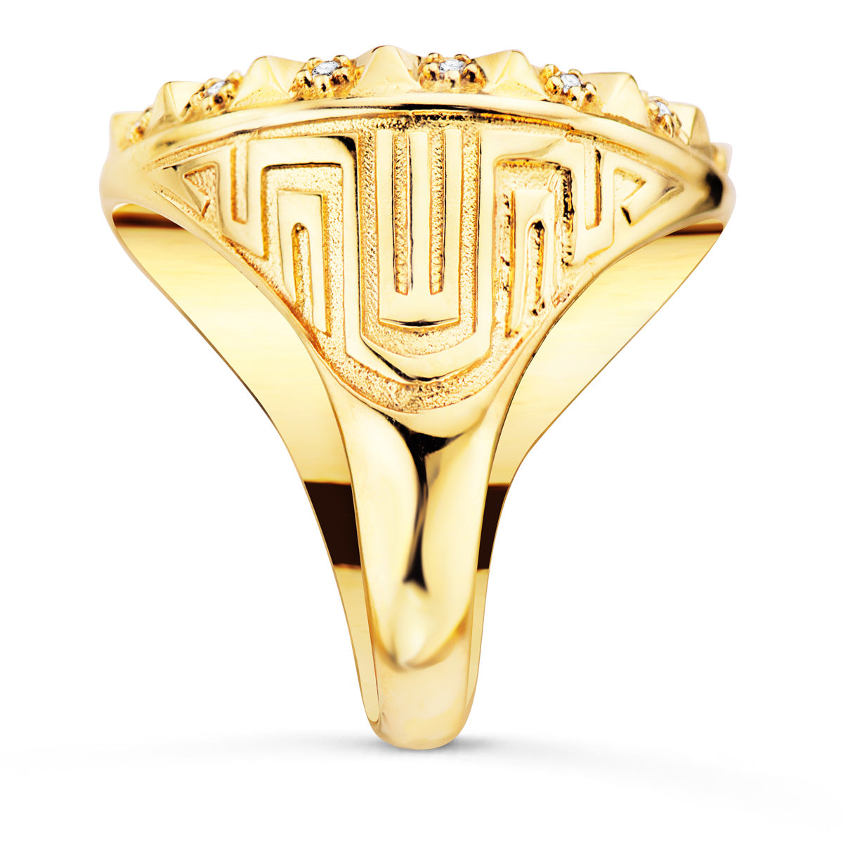 18K Yellow Gold Signet Ring with Cubic Zirconia