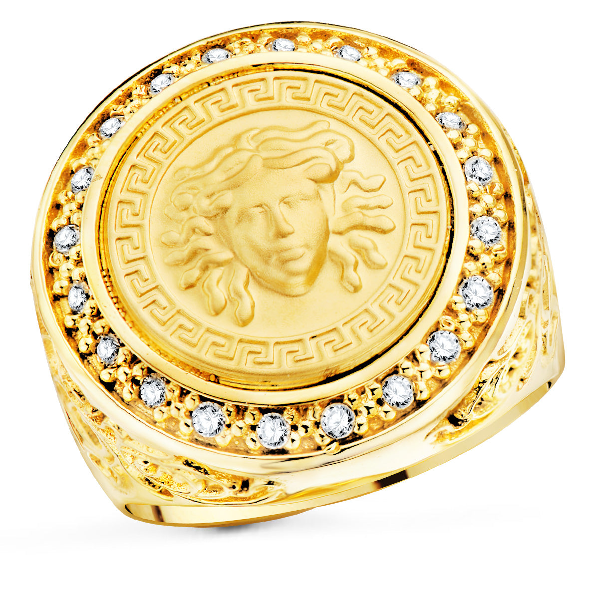 18K Yellow Gold Signet Ring with Cubic Zirconia