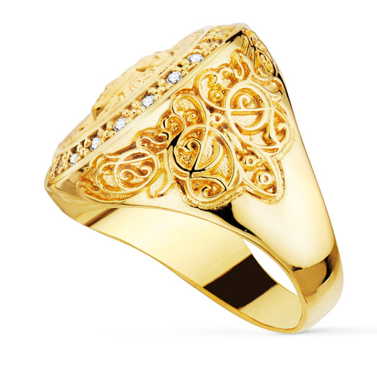 18K Yellow Gold Signet Ring with Cubic Zirconia