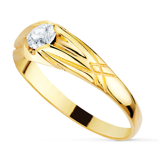 18K Yellow Gold Solitaire Ring with Cubic Zirconia