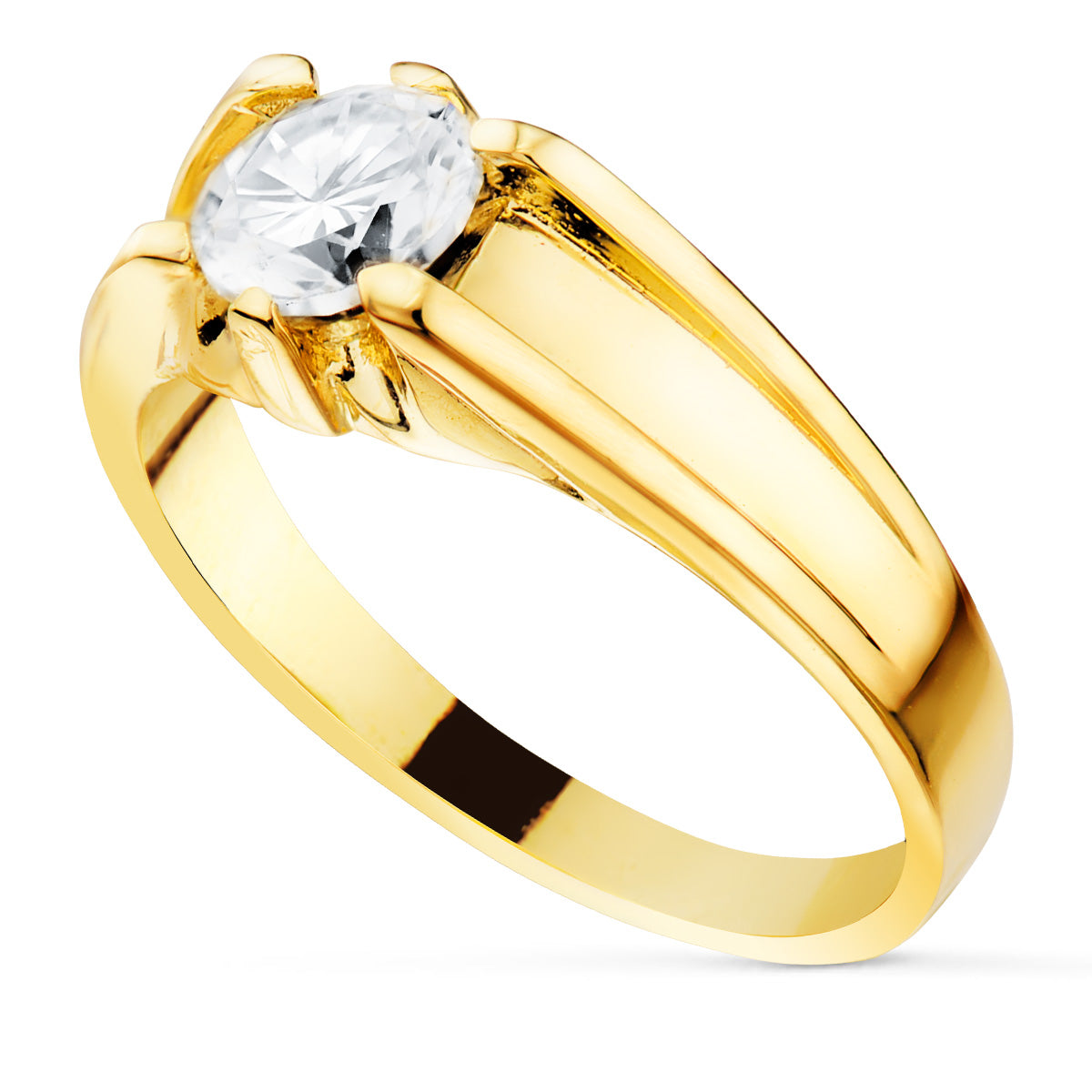 18K Yellow Gold Solitaire Ring with Cubic Zirconia