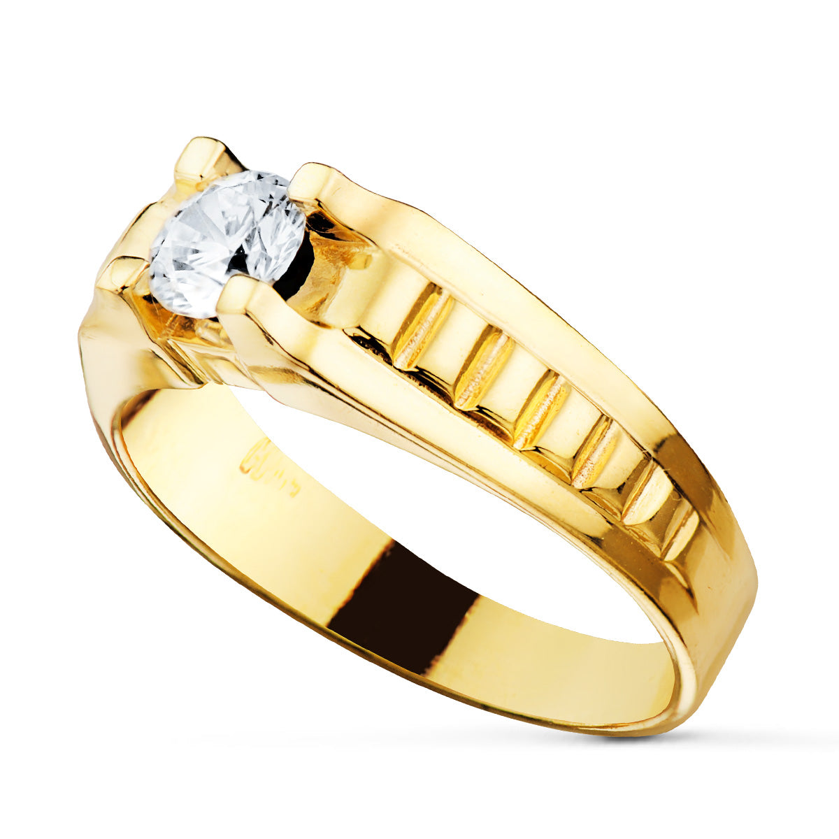 18K Yellow Gold Solitaire Ring with Cubic Zirconia