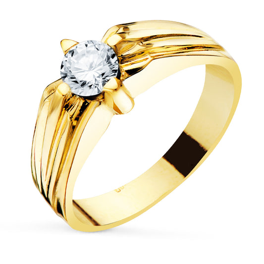 18K Yellow Gold Solitaire Ring with Cubic Zirconia