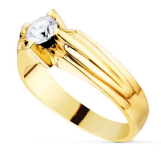 18K Yellow Gold Solitaire Ring with Cubic Zirconia