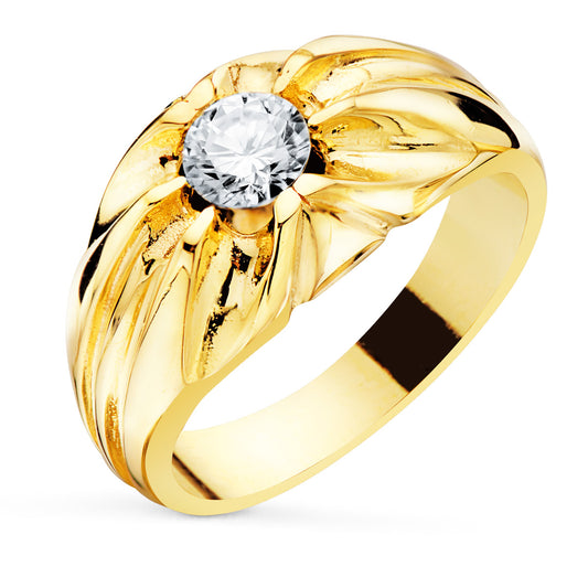 18K Yellow Gold Solitaire Ring with Cubic Zirconia