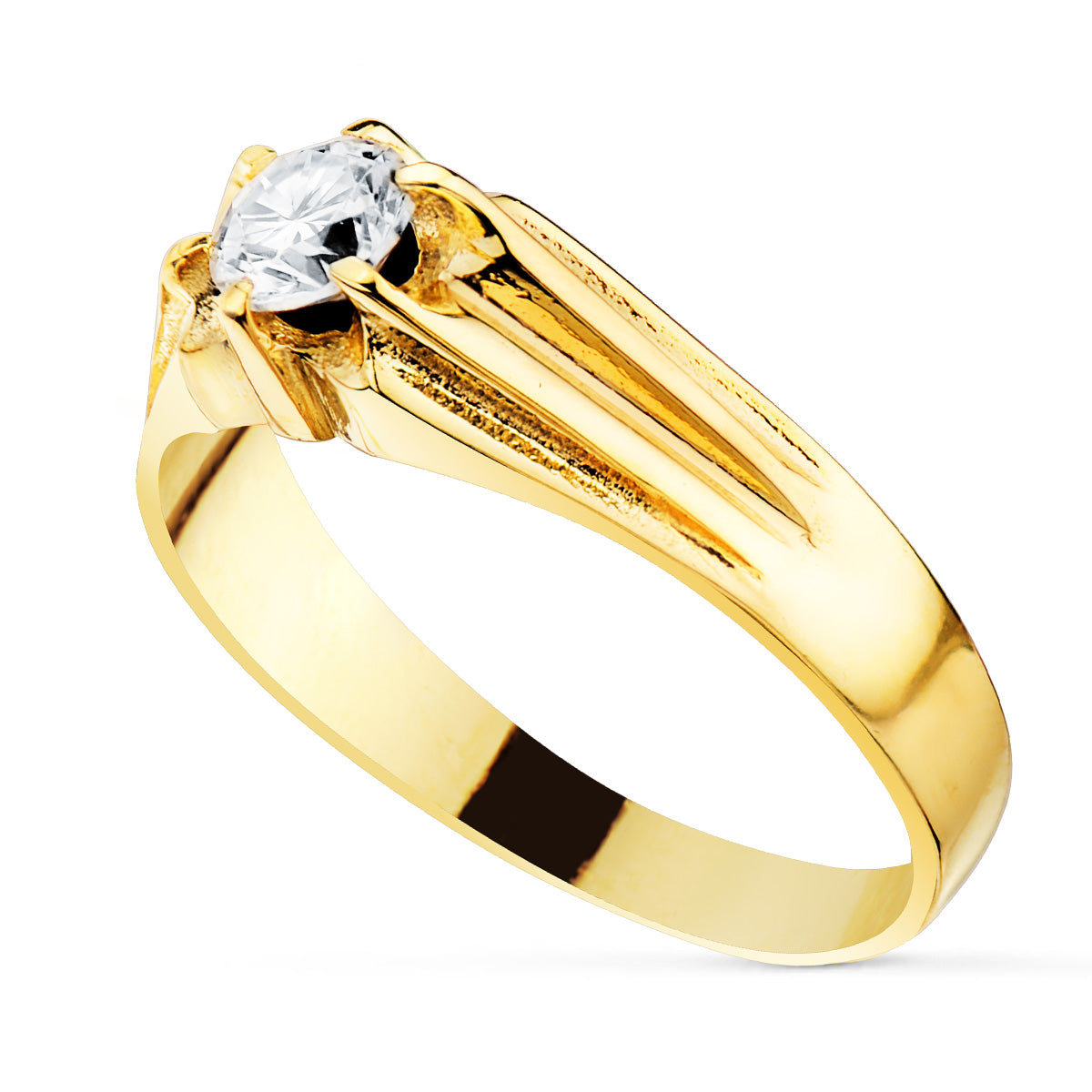 18K Yellow Gold Solitaire Ring with Cubic Zirconia
