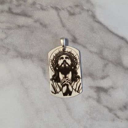 Sterling Silver Jesus Christ Pendant – Rectangular
