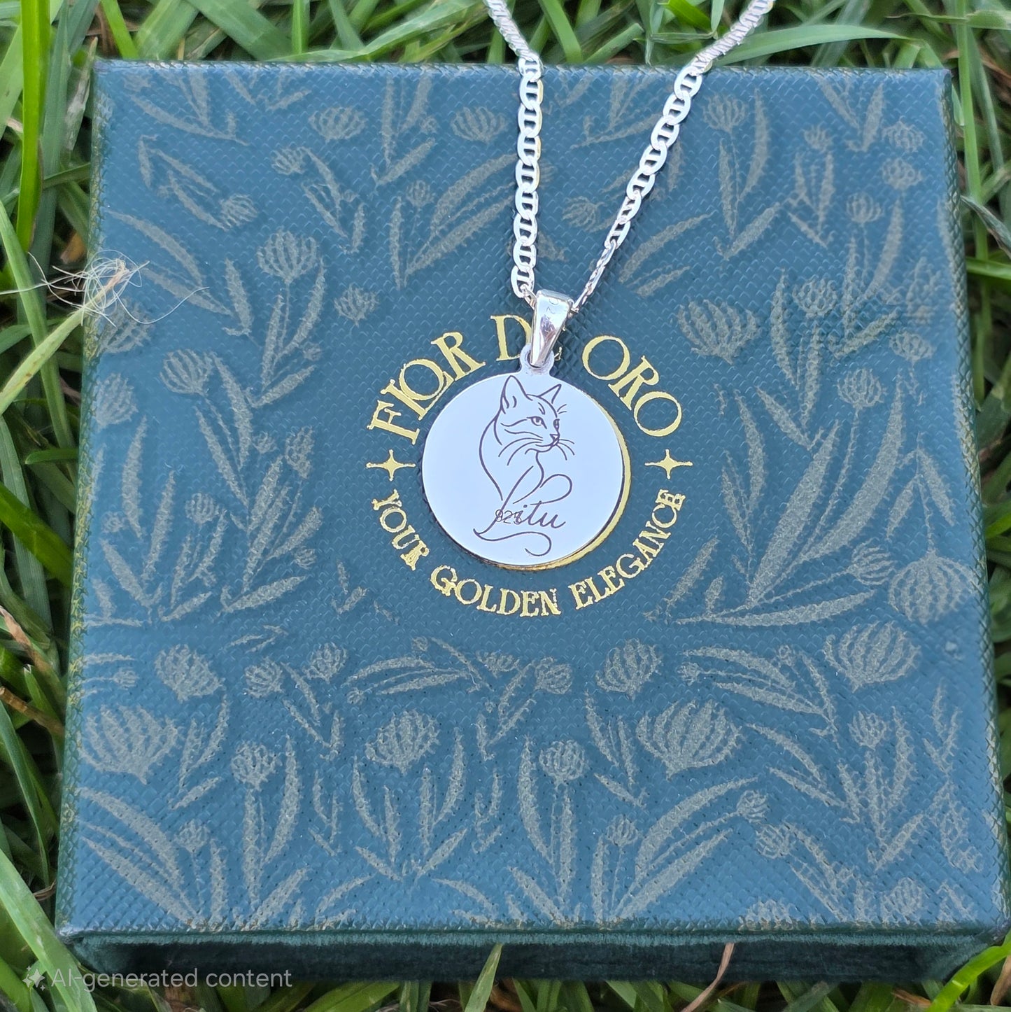 Sterling Silver Custom Cat Line-Art Pendant – 26mm Round