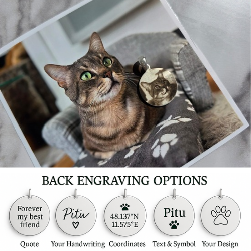 Sterling Silver Cat Portrait Pendant – L Round
