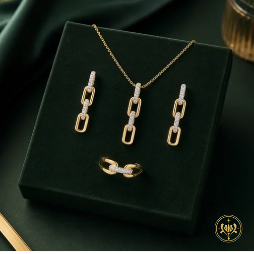 Gold-Plated Silver 4-Piece Link Necklace with Zirconia