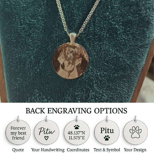 Sterling Silver Dog Portrait Pendant – L Round